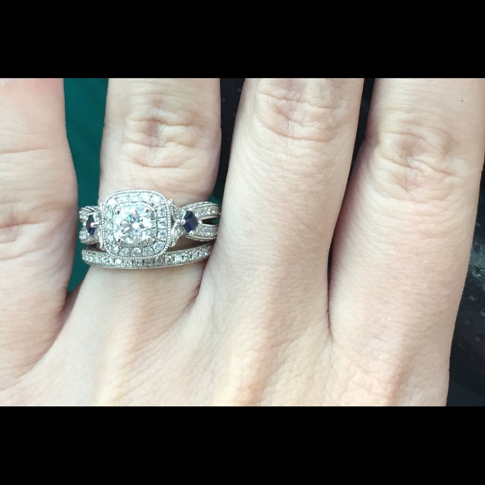 Vera Wang Love Collection 1.2 CT Diamond and Sapphire Frame Bridal Set.